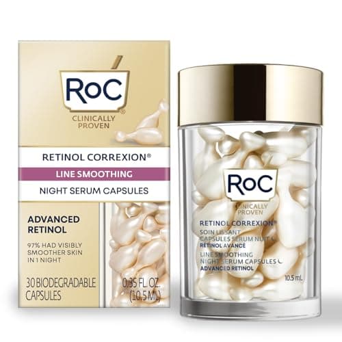 Image of RoC - Retinol Correxion Line Smoothing Night Serum Capsules - Daily Anti-Wrinkle & Anti-Aging Treatment - Visibly Reduces Fine Lines & Wrinkles - Overnight Skincare - 30 Capsules