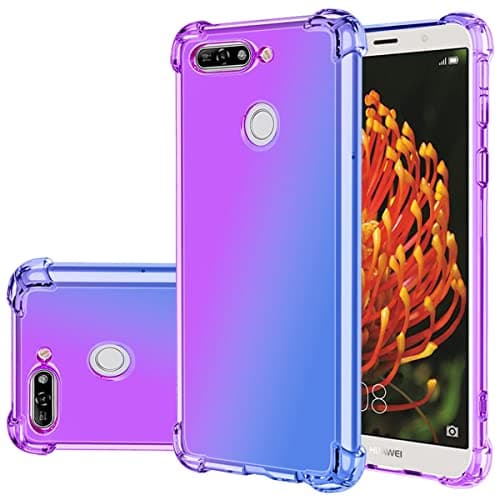 Image of Gufuwo Case for Huawei Y6 Prime 2018/Y6 2018/Honor 7A/Enjoy 8E Cute Case Girls Women, Gradient Slim Anti Scratch Soft TPU Phone Cover Shockproof Protective Case for Huawei Y6 2018 (Purple/Blue)