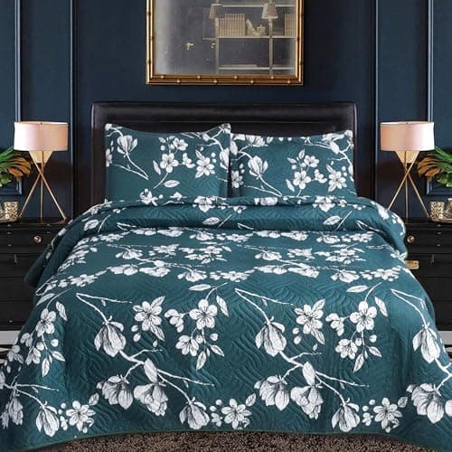 Image of Hadi London 3Pcs Patchwork Quilted Bedspreads with 2 Shams | Reversible Floral Print | Lightweight Quilt Comfort | Fits Double and King Size Beds 220x240cm | 30 Unique Designs (MILAN-118)