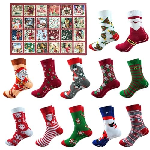 Image of Christmas Advent Calendar - 24 Day Countdown Set, 12 Pairs Cozy Winter Socks, Festive Seasonal Shoe Collection | for Women Men Adult Teens