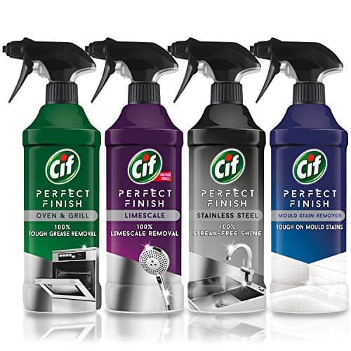 Image of Cif 4 in 1 Cleaning Spray Kit Perfect Finish, Oven & Grill Cleaner, Limescale Remover, Stainless Steel Cleaner & Mould Remover, Multi Surface Kitchen & Home Cleaner, 4 x 435ml