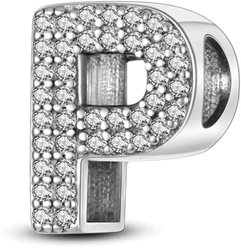 Image of XWN Initial Letter 'P' 925 Sterling Silver Charm Bead – Compatible with Pandora Bracelets, Dangle Pendant Charm, Suitable for Necklaces & Bracelets, Ideal Jewelry Gift for Women