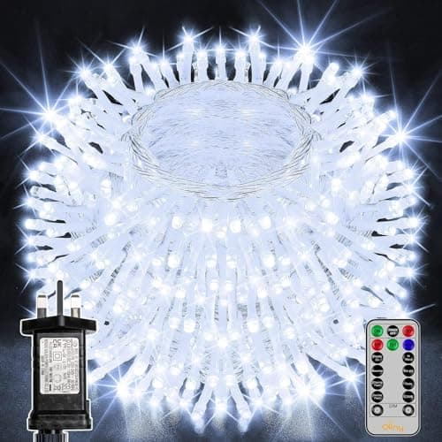 Image of Ollny Christmas Tree Lights, 30m 300 LED Fairy Light Mains Powered, Waterproof Outdoor String Light with Remote/Plug/Modes/Timer, Bright Cool White Lighting Outside Indoor Garden Xmas Decorations
