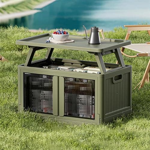 Image of Warmiehomy Folding Camping Storage Cupboard Portable Camping Kitchen Unit Storage Box Table 2 in 1 for Outdoor Indoor, Green,64x40x54cm