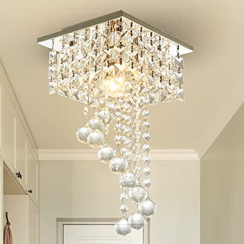 Image of Finktonglan Mini Crystal Chandelier, Modern Ceiling Light Fixture Flush Mount Pendant Lighting for Bedroom, Living Room, Dining Room, Hallway, Kitchen