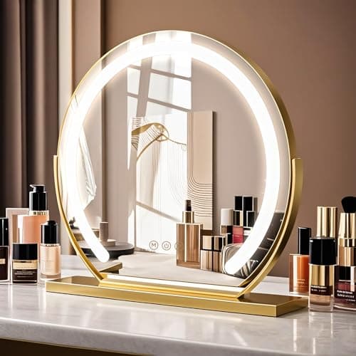 Image of FIBRAVE Hollywood Vanity Mirror with Lights, 20"x19"50×49CM Lighted Makeup Mirror for Desk/Wall Mount with 15 Led Bulbs, 3 Lighting Modes for College Dorm, Bedroom & Dressing Room (Semicircularwhite)