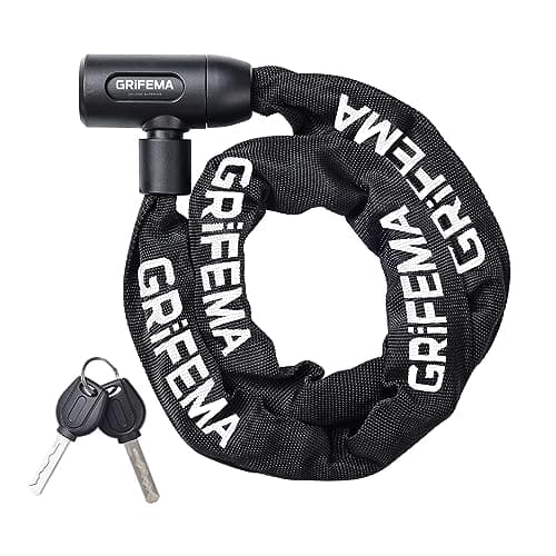 Image of GRIFEMA GA1201-12 Bike Locks High Security with 2 Keys, Bike Chain Lock Heavy Duty, 120cm Bicycle/Cycling Locks for Bike Cycle, Moto, Door, Gate Fence, Black/White
