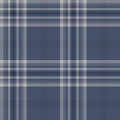 Image of Kelso Check Navy Wallpaper Tartan Plaid Silver Metallic