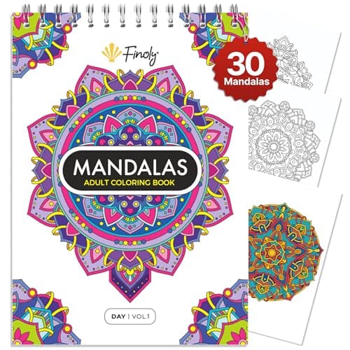 Image of Finoly Mandala Colouring Books for Adults Reduces Stress | Adult Colouring Books for Women and Men A4 | Mandalas Relaxation and Teens No Ink Bleed-Through Spiral Bound | VOL 1