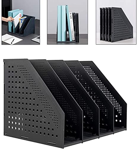 Image of A4 File Holder Folding Bookshelf ,1 Year Warranty,4 Vertical Compartments magazine file holder,Desk Organizer Document Folder for Office Organization and Storage (Dark gray)
