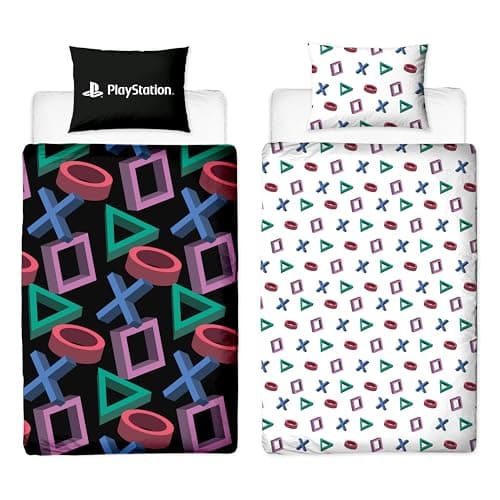 Image of Character World PlayStation Official Single Duvet Cover Set, Abstract Design | Reversible 2 Sided Bedding Cover Official Merchandise Including Matching Pillow Case | Gaming Single Bed Quilt