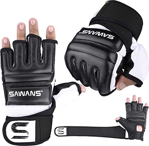 Image of SAWANS Punch Bag Boxing Gloves Karate Mitts MMA Body Combat Taekwondo Training Martial Art Fighting Grappling Muay Thai (Black, Large)
