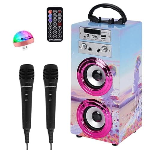 Image of DYNASONIC Karaoke Machine with 2 Microphones, Portable Bluetooth Speaker with Lights, USB and SD Reader, Gift for Children Ages 5-13 (Model 17 lights)