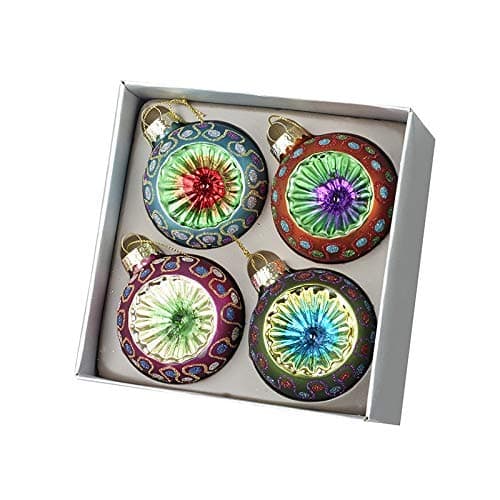 Image of Heaven Sends Set of 4 Multicolor Traditional Spherical Glass Christmas Baubles