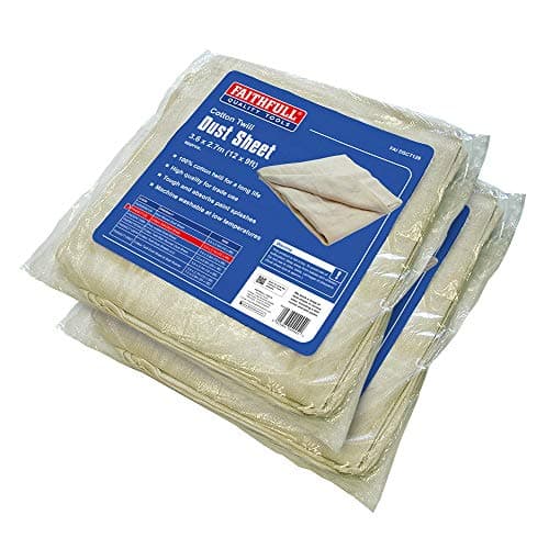 Image of Faithfull Cotton Twill Dust Sheet Twin Pack 3.6m x 2.7m (12ft x 9ft) – 100% Cotton Reusable Dust Covers, Absorbent & Machine Washable Floor & Furniture Protection for Painting & Decorating – 2 Pack