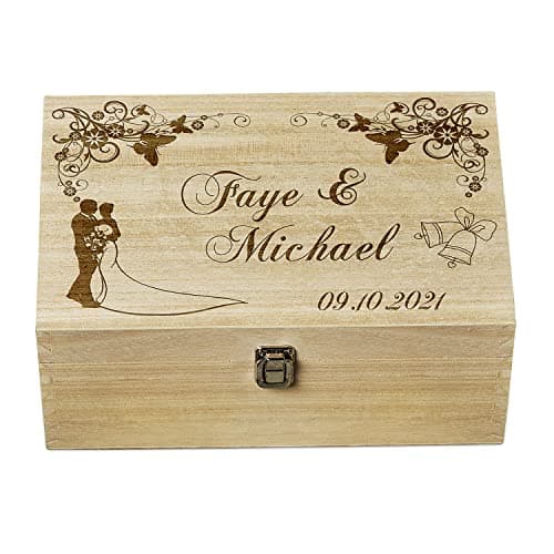 Image of Raised Words Personalised Large Wedding Floral Design Wooden Memories Keepsake Box