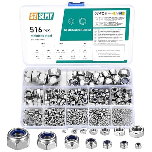 Image of 516 Pcs Nylock Nuts, Self Locking Nuts, Nylon Insert Lock Nuts, Stainless Steel Hex Nuts, Thread Hexagon Nuts with Nylon Inserts for Bolts, Screws, Components, M2 M2.5 M3 M4 M5 M6 M8 M10 M12 (银色)