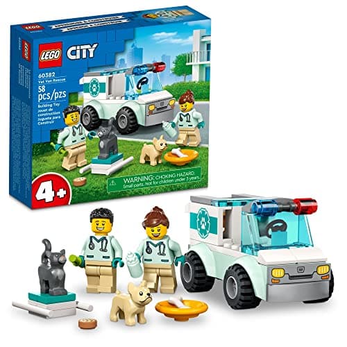 Image of LEGO City Vet Van Rescue 60382, Toy Animal Ambulance, Learning Toy Playset for Kids 4 Plus Years Old with 2 Veterinary Minifigures, Dog & Cat Figures