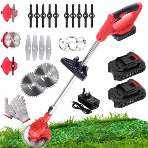 Image of Cordless Strimmer Electric with Battery and Charger, 3-in-1 Electric Grass Trimmer Telescopic Grass Cutter, with 3 types 16 Blades 2 Batteries, for Garden Mowing, Edging, Sawing of Lawn and Shrubs