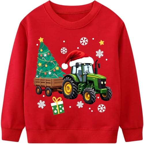 Image of DHASIUE Boys Tractor Sweatshirts Christmas Tree Long Sleeve Shirts Tops Kids Toddler Cotton Jumper Pullover Xmas Clothes Age 3-4 Years