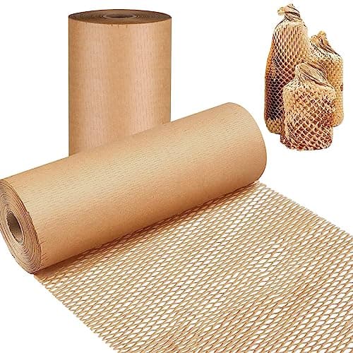 Image of Honeycomb Packing Paper - Biodegradable Alternative to Bubble Wrap, 30cm x 30m Eco-Friendly Kraft Packing Paper for Moving, Shipping, and Packaging Breakables Brown