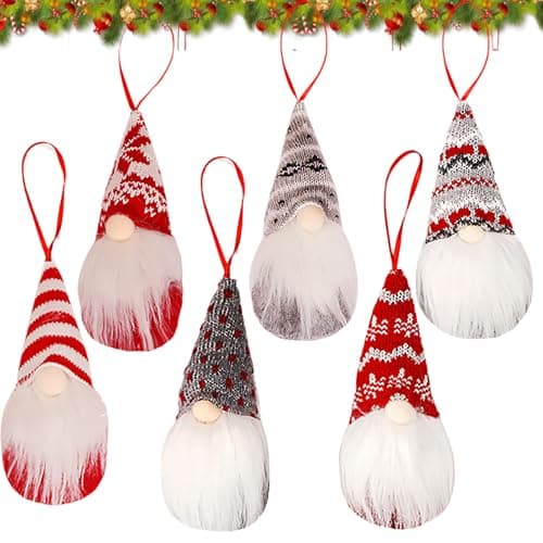 Image of 6PCS Christmas Ornament Decorations, hristmas Gnome, Handmade Plush Santa Elves Christmas Tree Hanging Decorations Ornaments Indoor for Home Room Wall Window Decor
