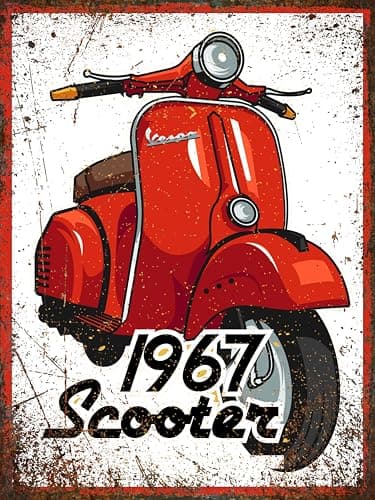 Image of Vespa 1967 Scooter Vintage Metal Wall Sign, 20 x 15 cm, Red Plaque mods quadrophenia