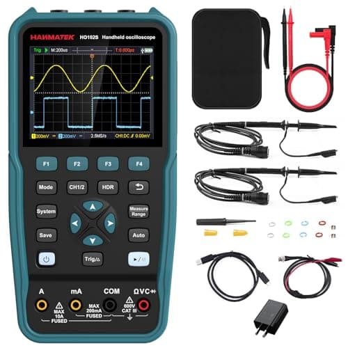 Image of HANMATEK 3 in 1 Handheld Oscilloscope Multimeter 100Mhz Waveform Generator Oscilloscope with 2 Channels 3.5"TFT, HO102S Professional oscilloscope Multimeter with Memory Function