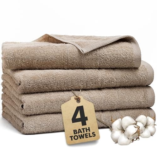 Image of Novo Home Bath Towels Set of 4 – 100% Cotton Beige Extra Large Towels for Bathroom, Spa Use (70x140 cm) – Super Soft and Quick Dry Large Bath Sheets for Adults