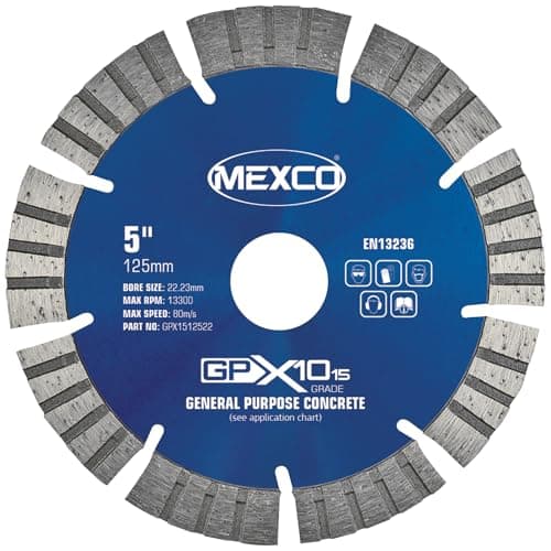 Image of Mexco GPX10-15 General Purpose Concrete Diamond Blade, Cutting Disc for Non-Abrasive Building Materials - 125mm, 15mm Segment Height, 22.23mm Bore