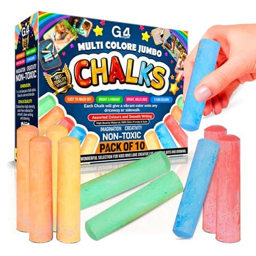Image of G4GADGET 10 Jumbo Chalks for Kids – Giant Chunky Outdoor Pavement Chalk – Washable Colourful Playground Sidewalk Chalks – Garden Summer Toys for Children Aged 3+