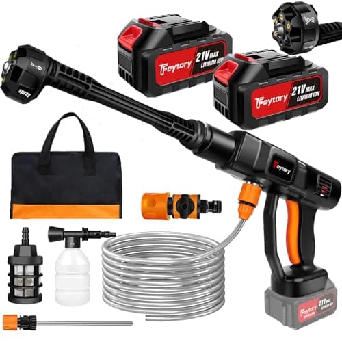 Image of Cordless Pressure Washer,21V 45 Bar/652 PSI Portable Pressure Washer with 2PCS 3.0Ah Battery,6-in-1 Adjustable Nozzle,5m Hose Pressure Cleaner for Car/Floor/Garden Cleaning & Watering