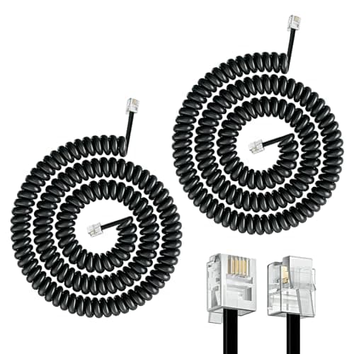 Image of Hawpasy 2PCS Telephone Phone Handset Cable Cord, Telephone Cable Cord Black Coiled RJ9/RJ10/RJ22 4P4C, Telephone RJ9 Coiled Phone Cable Handset Cable Cord for Landline Phones Handsets and Extension