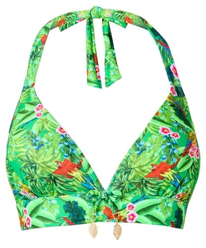 Image of Joe Browns Women's Recycled Content Tropical Print Halter Bikini Top, Green Multi, 16