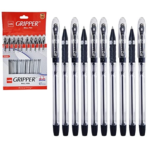 Image of BLACK Ballpoint Pens, Gripper, BLACK, 0.5mm Fine Point, Pack of 10, Elasto Grip Smooth Writing