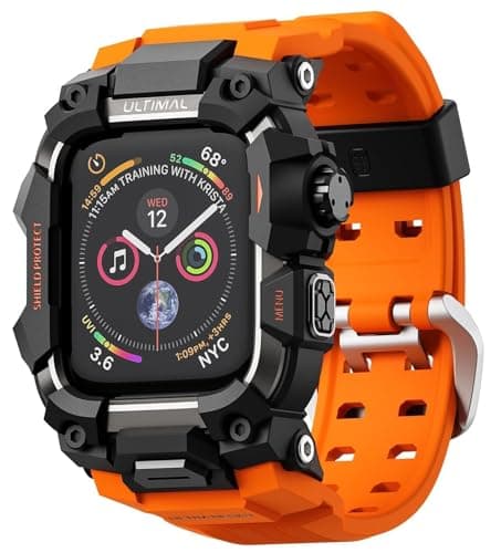 Image of ULTIMAL Rugged Case with Band for Apple Watch Straps 45mm, Compatible with Apple Watch Series 9/8/7 Band, Enhanced Military Grade Shockproof Bumper Cover for iWatch Strap Men (45mm, Orange)
