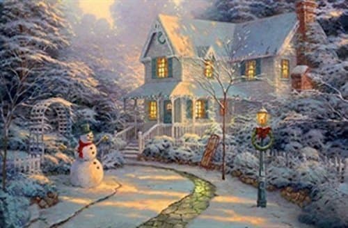 Image of Large Festive Snowman Winter Christmas Snow Scene Light up LED Canvas/Picture