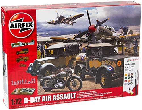 Image of Airfix Diorama Model Building Kits - D-Day Air Assault Miniature Craft Kit, 1/72 Scale Plastic Model Kits for Adults to Build, Incl. Plane Model, Jeeps, Diorama Base & Figures - Military Gifts for Men