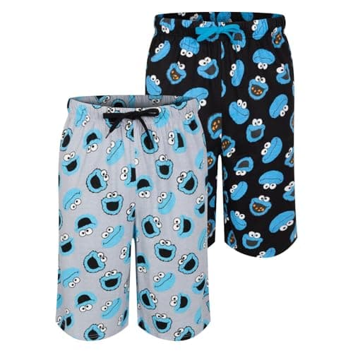 Image of Ex UK Store Mens 2 Pack Pyjama Shorts Cookie Monster Lounge Sleep Shorts M to 2XL Multipack (2PK C.Mon XL)