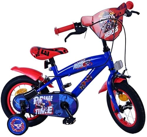 Image of Volare SEGA Sonic Kids Bike | Ages 3-4 | 12 Inch Wheel | 2 Handbrakes (Front & Back Wheel), Removable Stabilisers, Chain Guard & Pedal Reflectors | Adjustable Saddle Height | Gift for Girls & Boys