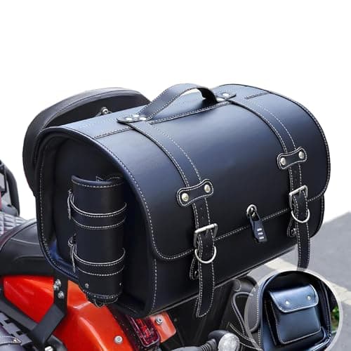 Image of HDAJDWA Motorcycle Tail Bag for Benelli Caffe Nero 125 2011-2016, All Weather Waterproof PU Leather Rear Seat Luggage Bag, 33L Large Capacity Storage Motorbike Saddle Bag,A Black