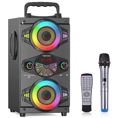 Image of Bluetooth Speakers, 60W Portable Wireless Loud Outdoor Home Party Bluetooth Speaker with Subwoofer, FM Radio, LED Colorful Lights, Microphone, Remote and Big Powerful Stereo Deep Bass Sound Boombox