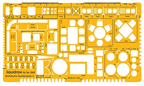 Image of Liquidraw 1:50 Scale Architectural Scale Ruler | Designed for House Interior Floor Plan | Technical Architect Drafting Tool | Contains Symbols for Kitchen, Bathroom, Appliances & More | 1.5 mm Thick
