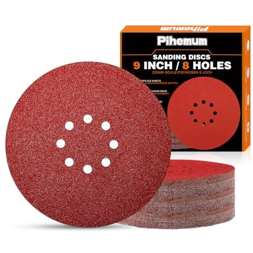 Image of pihemum 60 PCS 225mm Sanding Discs 40 60 80 120 180 240 Grit 8 Hole Hook and Loop Drywall Sandpaper for Drywall Sander