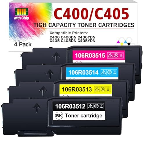 Image of C400 Toner Cartridge for Xerox Versalink C400/C405,4800~5000 Pages 106R03512 106R03513 106R03514 106R03515 High Yield Ink Cartridge Set for C405/YDN C400/DN Color Multifunction Printer (4 Pack)