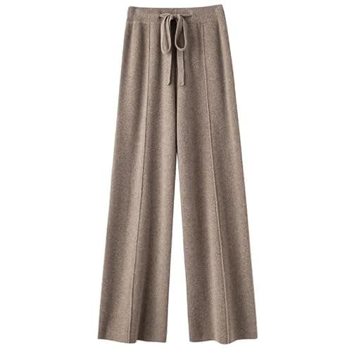 Image of Women's Wool Blended High Waist Knitted Wide Legs Pants, Solid Color Soft Elastic Waist Straight Knitted Trousers (Camel,XXL)