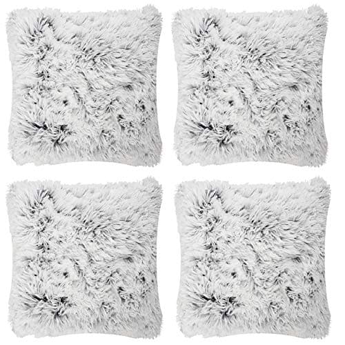 Image of Adore 4 x Two Tone Long Pile Super Soft & Cuddly 17x17 (43x43cm) Cushion Cover (Charcoal & White)