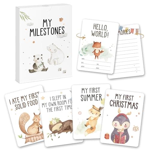 Image of 50 Baby Milestone Cards in English, Unisex Milestone Baby Cards for New Parents, Baby Monthly Milestone Cards, Ideal Baby Shower Gifts & Keepsake, New Baby Gift for Boy or Girl, New Mum Gifts