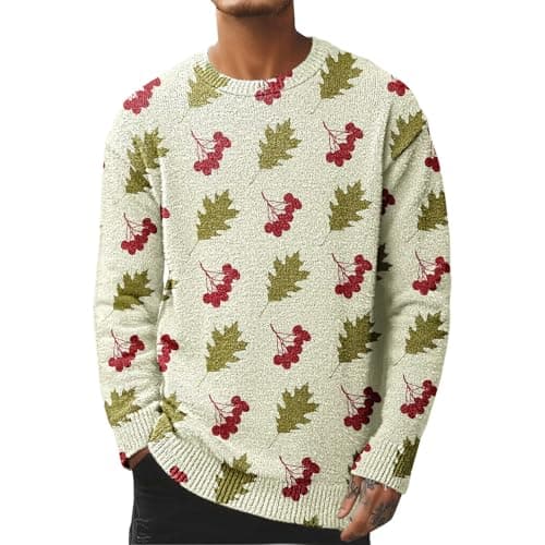 Image of Cocila Men'S Crewneck Pullover Sweater Textured Knitted Sweaters Casual Loose Fit 2025 Fall Christmas Wrap Coat (Beige, L) Jacket Mens Wool Short Black Trench Men Pea Long Parka Winter For