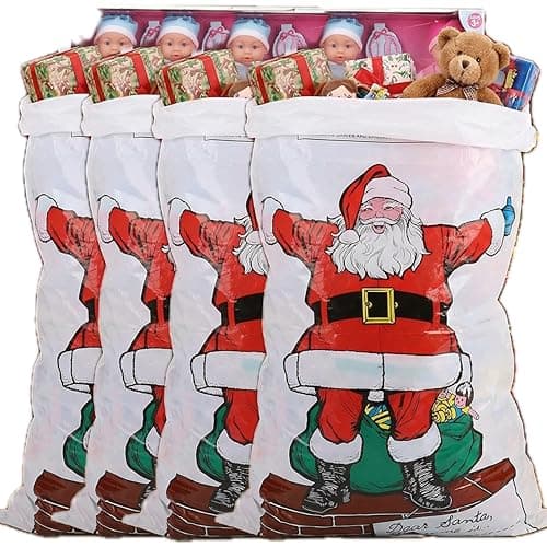 Image of Christmas Concepts® Pack Of 4-75cm Plastic Giant Santa Sacks - Christmas Stockings (Santa Design)